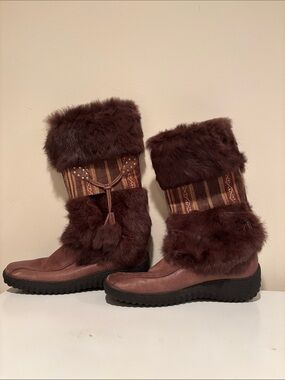 Nine West Dark Brown Faux Fur & Leather Winter Boots